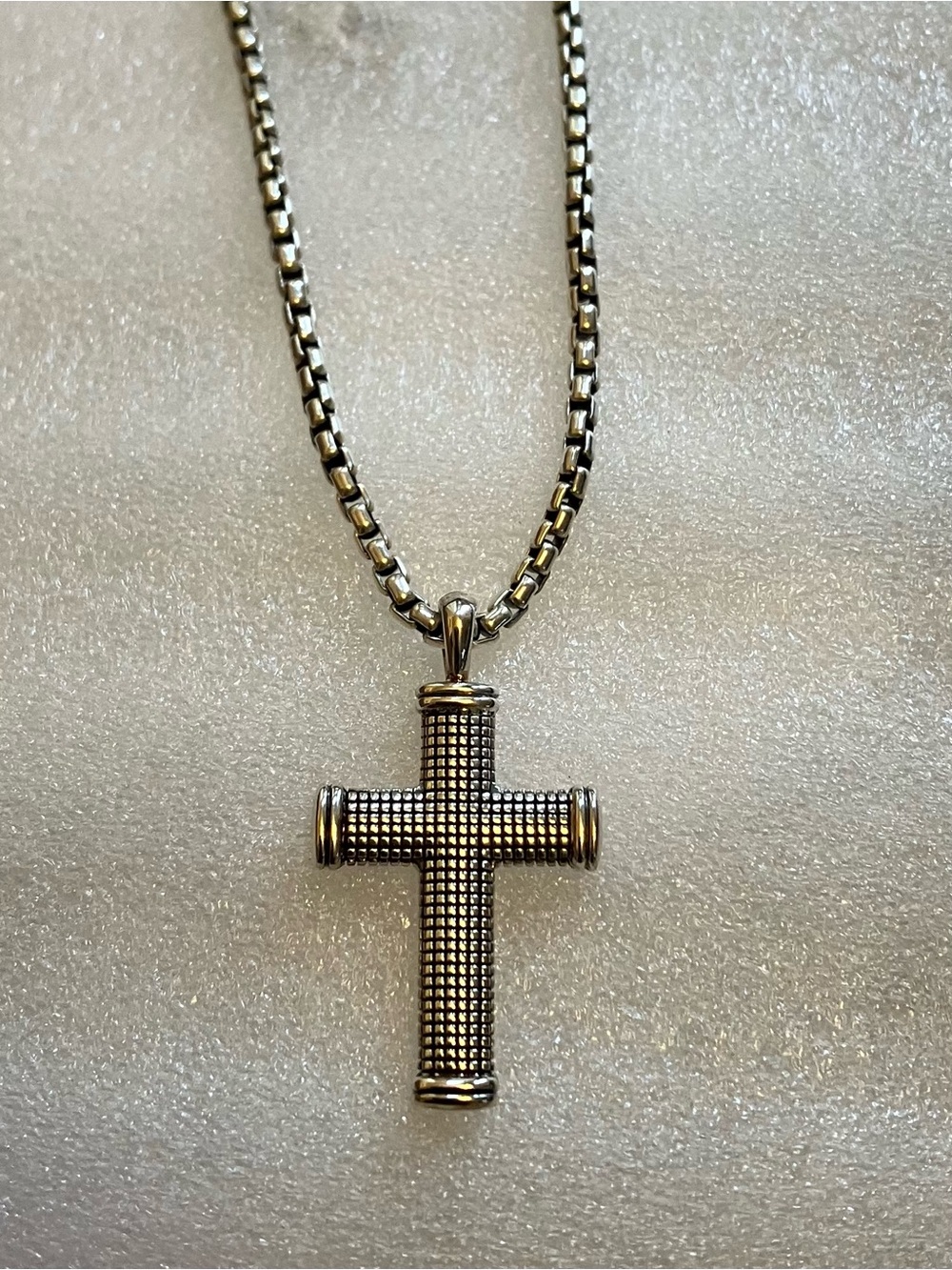 David Yurman Silver Beaded Cross Pendant Necklace